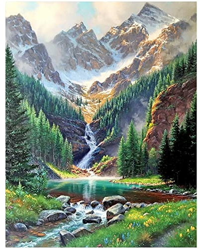 DCIDBEI 40 x 50 cm | DIY diamond painting quadratische steine Square, diamant painting groß wasserfall für Kinder, Diamant-Malerei landschaft Berge Mosaik für Erwachsene kreative Freizeit Deko