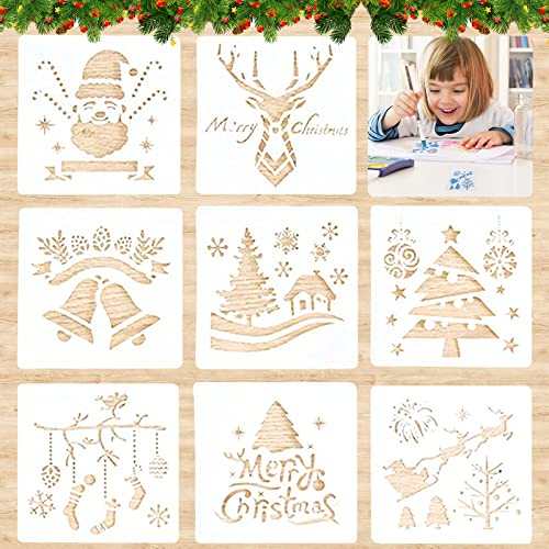 8 Stück Weihnachten Schablone, Malerei Schablonen Weihnachten Malvorlagen, Malschablonen aus Kunststoff, Wiederverwendbar DIY Schablonen für Kinder Weihnachten zum Gestalten von Grußkarten