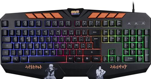 Konix Naruto Shippuden Kabelgebundene Gaming-Tastatur mit Membran AZERTY - Anti-Ghosting - 1,7 m Kabel - Naruto und Sasuke Motiv