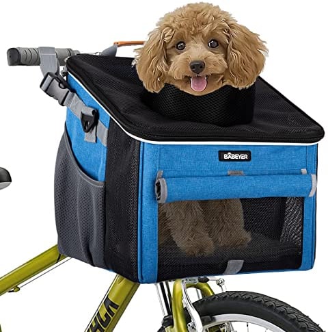 BABEYER Panier de vélo pour chien, porte-vélo souple avec 4 fenêtres en maille pour petits chiens, chats et chiots - Bleu