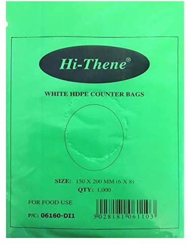 Venuscello® 1000 x Hi-Thene 12x15 Inch White HDPE Polythene Food Bags | Strong Counter Butcher Bags for Sandwiches, Fruits, Vegetables, Takeaway, Freezer & Storage