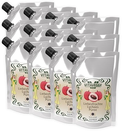 VITAVEGGY LITSCHI-PÜREE 12x1kg Fruchtpüree aus Lychee-Litschis von Food-United litchi-puree für Litschi-Saft-Smoothie Litschi-Cocktails Mousse Sorbets ohne Aroma- und Konservierungsmittel (12)