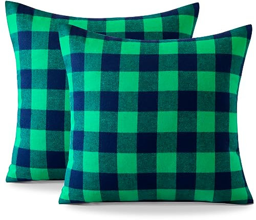 Ohok Dekorativ Vintage Kissenbezug, Polyester Leinen Plaid Zierkissenbezüge, Deko Sofakissen Couchkissen Kissenhülle Set für Schlafzimmer Wohnzimmer Sofa Couch Auto (40x40 cm, 2 Stück Grün-Schwarz)