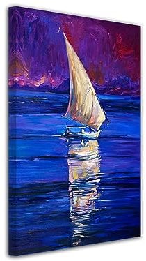 DECLINA, Décoration murale tableau, tableau deco home, tableau deco murale salon, Tableau toile déco Peinture Voilier, 30x50 cm