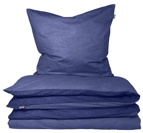 Schiesser Bettwäscheset Doubleface | 2-teilig | Zweifarbig | Feinbiber | 100% Baumwolle | Oeko-Tex Zertifiziert | Reißverschluss | 155x220cm + 80x80cm | Blau