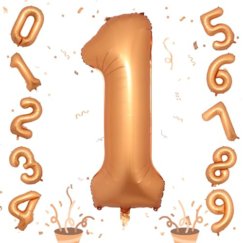Orange Number 1 Balloon, Large Self Inflating Foil Number Balloons 1 Decor, 40 Inch Helium 1 Number Balloon for Girls Boys 1st Birthday Baby Shower Anniversary Celebration Party Decorations Supplies