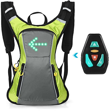 YIWENG LED-Blinker-Rucksack IPX5 Wasserdichter reflektierender Rucksack mit Fahrtrichtungsanzeige USB-wiederaufladbare Sicherheitslichttasche Drahtlose Fernbedienung Fahrradtasche für Radfahren,Laufen