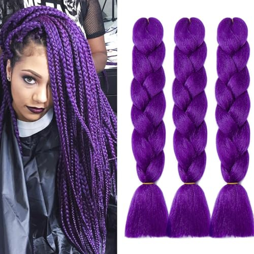 Dcbaboo Extension per Treccine Africane Viola 60cm Extension Capelli Finti per Treccine Africane Extension Trecce Capelli Sintetici Kanekalon 3 Ciocche Ombre Jumbo Braiding Hair, Viola scuro