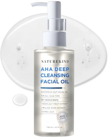 NATUREKIND AHA Deep Cleansing Gesichtsöl mit Jojobaöl, Teebaumöl, PHA und Centella Asiatica, Koreanischer Mitesserentferner, Porenreiniger und Sebumentferner, 145 ml.