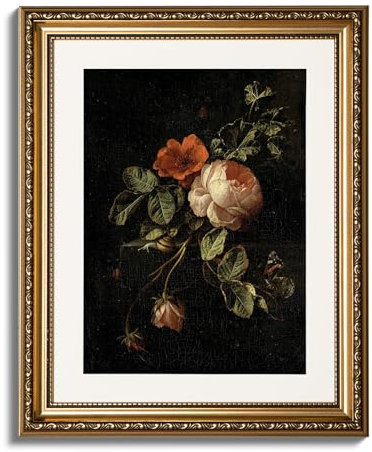ARPEOTCY Vintage Gold Framed Wall Art, 13x16 Inch Floral Rose Retro Picture Paintings, Antique Canvas Artwork, Victorian Picture Photo Frame Wall Decor for Gallery Bathroom Bedroom