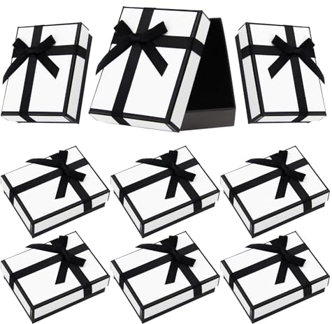 RYAN 9 Stücke Schmuck Geschenkbox Klein Schachtel Schmuckschachtel mit nicht Abnehmbarer Schleifenverzierung für Armbänder Armreife Ring Ohrringe Halsketten (Schwarz und weiß, 7 x 9 x 3 cm)