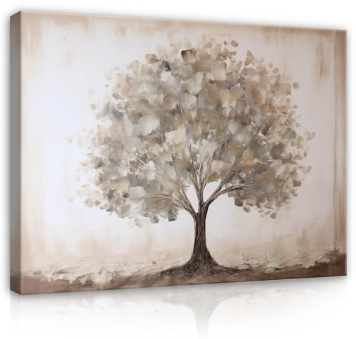 WallArena - Leinwand Bilder - Baum Natur - 60x40 cm Leinwandbilder - Bild auf leinwand - Wandbild XXL groß Wandbilder für Wohnzimmer Schlafzimmer Wohnzimmerbilder Modern kunstdruck - Abstrakt Beige