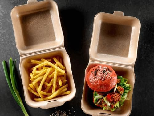 (Set of 150) Brown Insulated Clamshell Takeaway Food Burger Box Fish & Chip Tray Cake packaging box Storage Box Food Containers With Hinged Lid Restaurant Carryout Lunch Meal Salads (SMALL)