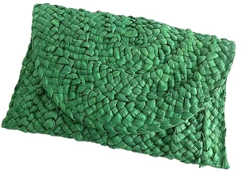 Qurlon Bolso de mano de paja para mujer, multicolor, tejido, pequeño, para playa, pajitas, para horno, Verde