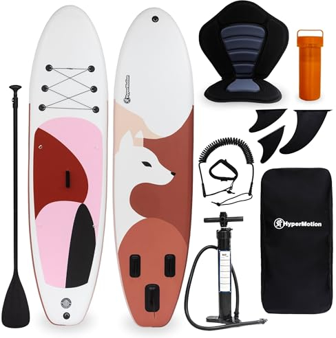 HyperMotion SUP Board 320 cm – Aufblasbares Stand Up Paddle Set mit Kajaksitz, Paddel, Pumpe und Rucksack – Belastbar bis 150 kg – Stabil, vielseitig und komfortabel