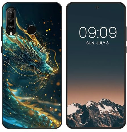 WUACYEAMING für Huawei P30 lite Hülle,Mode Schutzhülle Schwarz Handyhülle mit Aesthetic Muster Weich Silikon Dünn TPU Stoßfeste Kratzfest Schutzhülle Cover-Drache