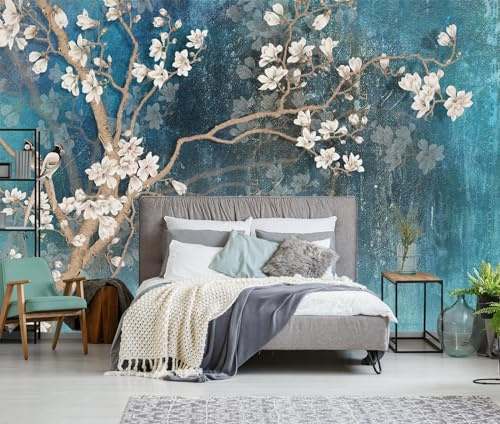 Naturempress Papier Peint Panoramique 430X300(LXH) Oiseau Magnolia Vintage Papier Peint Intissé Tapisserie Poster Mural pour Salon Chambre Décoration Murale