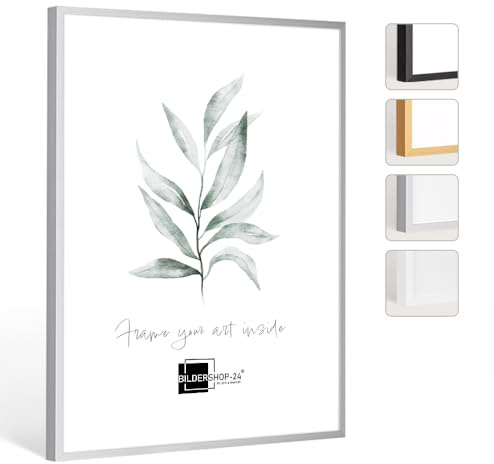 Bilderrahmen Milano Aluminium Alubilderrahmen 50 x 50 cm Aluminium Natur Fotorahmen, mit ANTIREFLEX Acrylglas Wechselrahmen, Posterrahmen, Puzzlerahmen, Aluminium Bilderrahmen