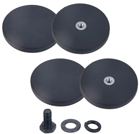 Sewokon 4 Stück Gummierte Neodym Magnete, 88mm, Stark, 55kg Haftkraft, M6 Gewinde, Loch, Schraubbar, Rund, Schwarz