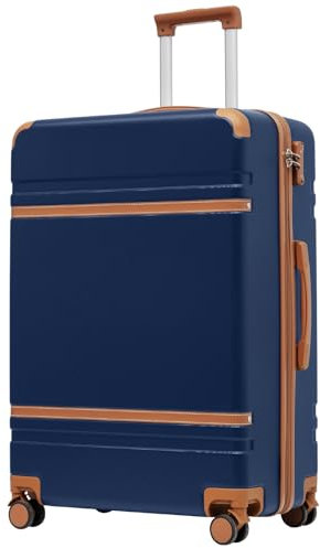 COOLIFE Koffer, Reisekoffer mit TSA-Schloss Teleskopgriff und 4 Zwillingsrollen, Rollkoffer für Reisen und Geschäftsreisen (Blau/Braun, Großer Koffer)