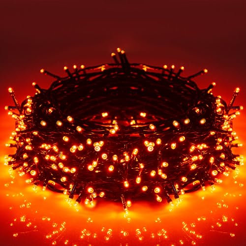 Halloween Herbst Lichterketten Orange - 25M/220 LEDs Weihnachtslicht Ende zu Ende Erweiterbar Speicherfunktion 8 Modi Innen und Außen Wasserdicht Dekoration für Partei Bäume Garten Hochzeit