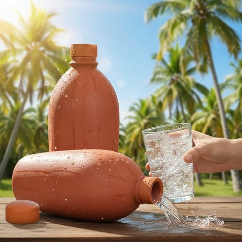Lehm-Wasserflasche, irdene Wasserkühlung, Trinkaufbewahrung, auslaufsichere Flasche, selbstkühlend, natürlicher Bio-Ton, Wasserflasche aus Bio-Ton, umweltfreundliche Flasche