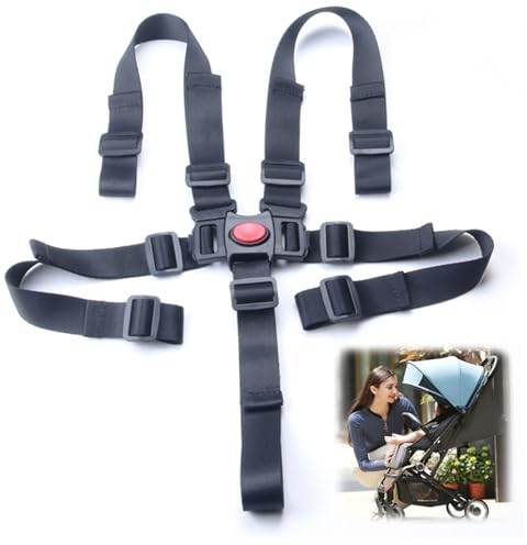 5 Punkt Gurt Sicherheitsgurt, Ersatz-Sicherheitsgurte für Baby Kinderwagen Hochstuhl, Hochstuhlgurte Verstellbare Wandelbare Gurte Multifunktional Kinderschutzgurt Buggy (Schwarz)