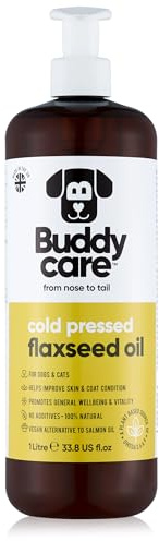 Flaxseed Oil by Buddycare (1L) for Dogs Skin & Dog Supplement | Pure Omega 3 Fatty Acids - Supports Joint & Heart Health | Cold Pressed Dog Food Topper Health Supplies for Pets, Dogs & Cats