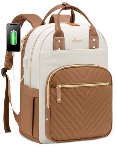 LOVEVOOK Laptop Backpack for Women 15.6 Inch, Waterproof Computer Rucksack Bag, Large Work Backpacks Womens for College Uni School Travel, Casual Daypacks, Beige-Yellow-Brown