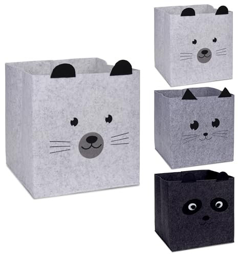 Spetebo Katzen Aufbewahrungs Box 3er Set - 32 x 32 cm - Faltbare Sortierbox für Würfelregale - Regal Kinder Spielzeugkiste Ordnungsbox Würfel Stofbox
