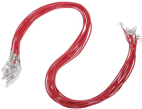 sourcing map 10pcs 24 Inch Waxed Necklace Cord, Bulk Necklace String with Clasp 2mm Waxed Leather Cord Rope for Jewelry Making DIY Bracelet Pendant,Red