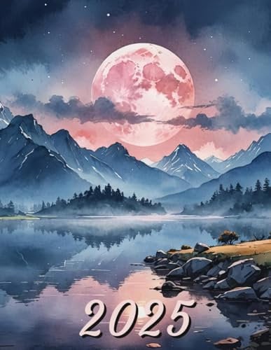 2025: Monthly Calendar Planner with Fantasy Landscape Full Moon