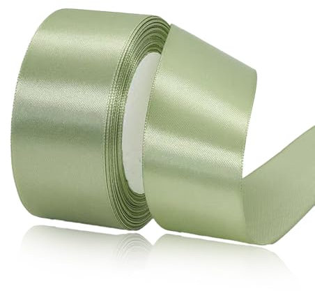 Geschenkband Salbei Grün 40 mm Breit,23 Meter Satinbänder Weiss Stoff Schleifenband Kunsthandwerk, Kränze, Hochzeitsdekoration, Weihnachten, Haarbögen, Blumensträuße, Geburtstag Geschenkverpackung