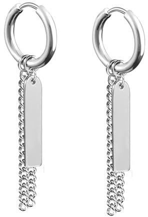Homxi Hoops Ohrringe Frauen Mann Silber,Damen für Ohrringe Edelstahl Ohrringe Kette Quaste mit Rechteck Damen Ohrstecker Silber