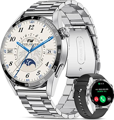 BANGWEI Smartwatch Herren,1,32 Smart Watch für iOS/Android,IP68 Wasserdicht,Fitnessuhr mit 110+ Sports,Sportuhr,Bluetooth-Anrufe,Herzfrequenz-/Schlaftracking,Silberne