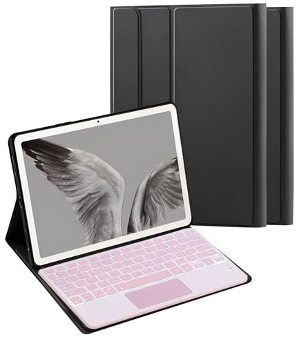 HLTOOP Keyboard Case for Google Pixel Tablet 11 2023, 7 Colors Backlight Detachable Wireless Keyboard with Touchpad,Protective PU Leather Cover Case,Pink