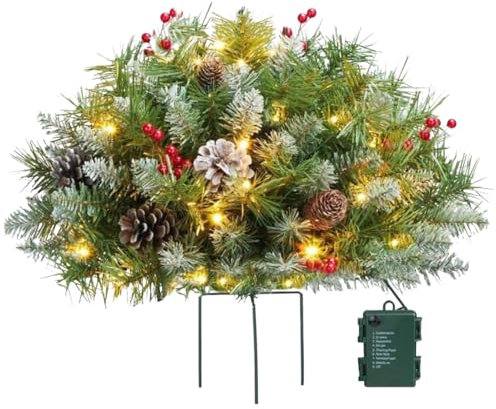 Weihnachtsblumenfüller für den Außenbereich - Füllstoff für künstliche Weihnachtsbäume | 16 Zoll vorbeleuchteter Baum mit Ständer | 50 LED-Leuchten | Füllstoff für beleuchtete Blumenkästen