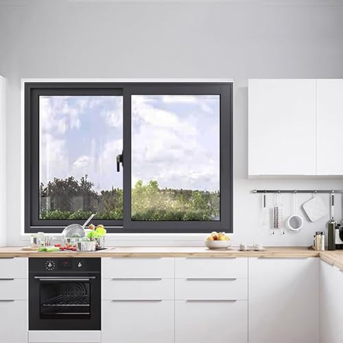 Schiebefenster Lüftungsfenster aus Aluminium für Küche/ Schuppen, Schiebefenster mit Schloss und Fliegengitter, Flächenbündig Montierte Ersatzfenster für Keller, Badezimmer und Garagen(WxH 21x12in/53.