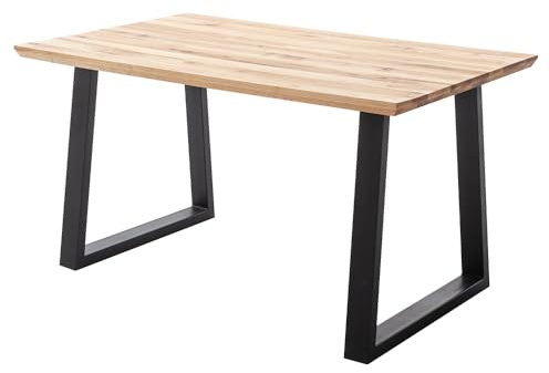 Lomadox Esszimmer Tisch Esstisch Massivholztisch 140x90cm Eiche massiv geölt mit Schweizer Kante, Trapez-Gestell schwarz Metall, Massivholz/Echtholz