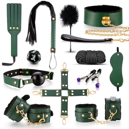Adult BDSM Sex Toys for Men Women and Couples. Sex Bondage BDSM kit Restraints. 12PCS Adult Toys Sets with Adjustable Handcuffs Collar Ankle Cuff Blindfold Feather Tickler