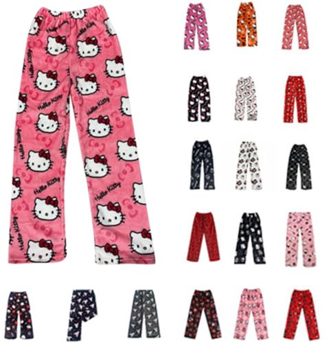 Generico Pantaloni Pigiama Donna, Pantaloni Lunghi del Pigiama di Flanella Casual Morbido Anime Kawaii Pantaloni Invernale Comodo Caldo Y2k Pigiama Abbigliamento da Casa
