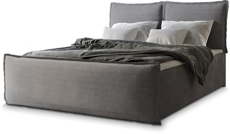 Masseno Boxspringbett Monta 160x200 cm Komplett-Set mit Matratze und Topper, Polsterbett mit Zwei Bettkästen -Grau, Lincoln 85