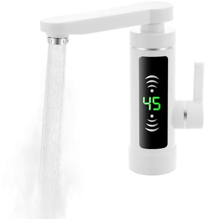 TESUGN Elektrische Wasserhahn mit Durchlauferhitzer, 3000W Elektrische Edelstahl-Armatur mit Temperaturanzeige, 360° Drehbarer LED Wasserhahn für Campingküche, Wohnmobil, küche, Garage Halle