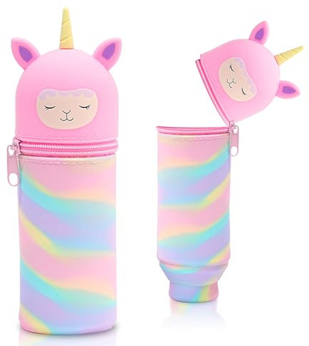 Trousse à crayons en silicone avec motif animal - jolie trousse d'école 2 en 1 en silicone souple | Trousse à crayons et porte-stylos | Trousse à crayons pour l'école, le bureau (Licorne rose)