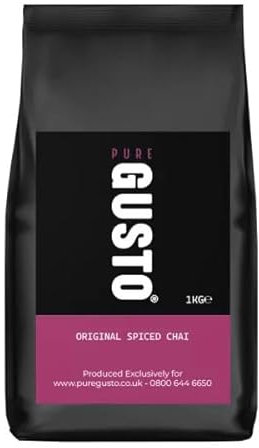 PureGusto Spiced Chai Latte Powder - 1KG, Makes 40-50 Drinks - Instant Chai Latte (1KG Refil Bag)