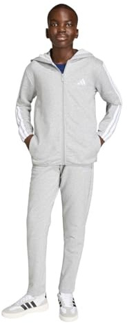 adidas Unisex Kids ESSENTIALS 3 STRIPES TRACKSUIT, medium grey heather/white, 7-8 Years