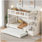 Letto a castello in legno massello 90x200 con letto estraibile e scaletta contenitore,Può essere diviso in due letto per bambini,con parapetto di sicurezza e rete a doghe (bianco-2)