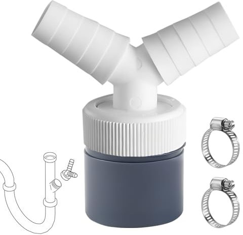 Scarico Doppio Lavatrice, Raccordo Scarico Lavatrice, Adattatore di Scarico per Lavatrice e Lavastoviglie, Doppio Connettore Y per Tubo 40 mm, Ingresso 18-24 mm con 2 Pezzi Fascette Metalliche