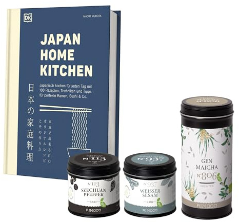 Rimoco Gewürze Geschenkset aus Gewürzen + Das Kochbuch Japan Home Kitchen - bestehend aus Szechuanpfeffer N°113, Bio Sesam N°937 und Bio Tee Genmaicha N°806.