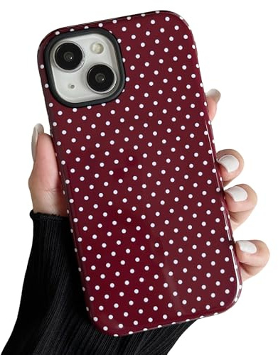 ZTOFERA kompatibel mit MagSafe,für iPhone 15 Hülle Punkte,Weinrot | Süßes Tupfenmuster,Handyhülle mit Tupfen,Feminin-ästhetischer,zweischichtige Hybridhülle mit zuverlässigem stoßfestem Schutz